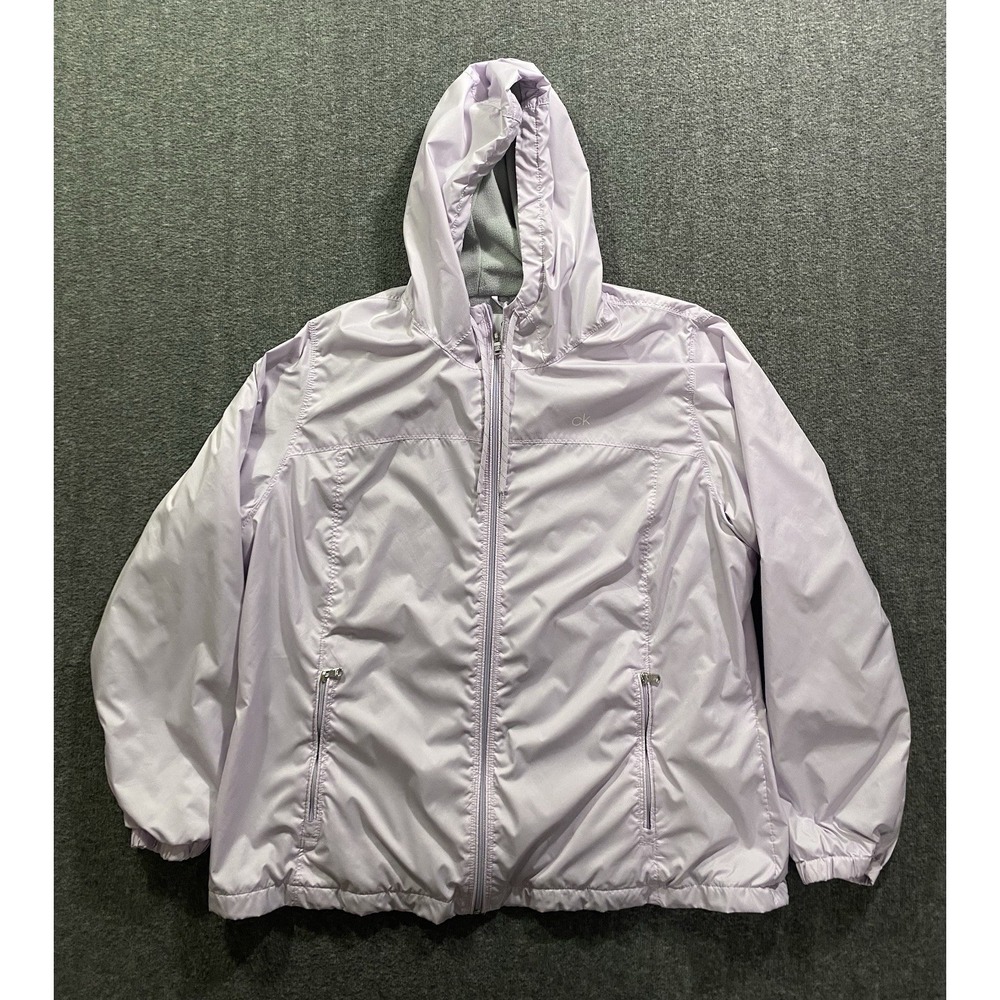 Calvin Klein Windbreaker Jacket Womens Purple Fleece Lined Hooded Size XXL